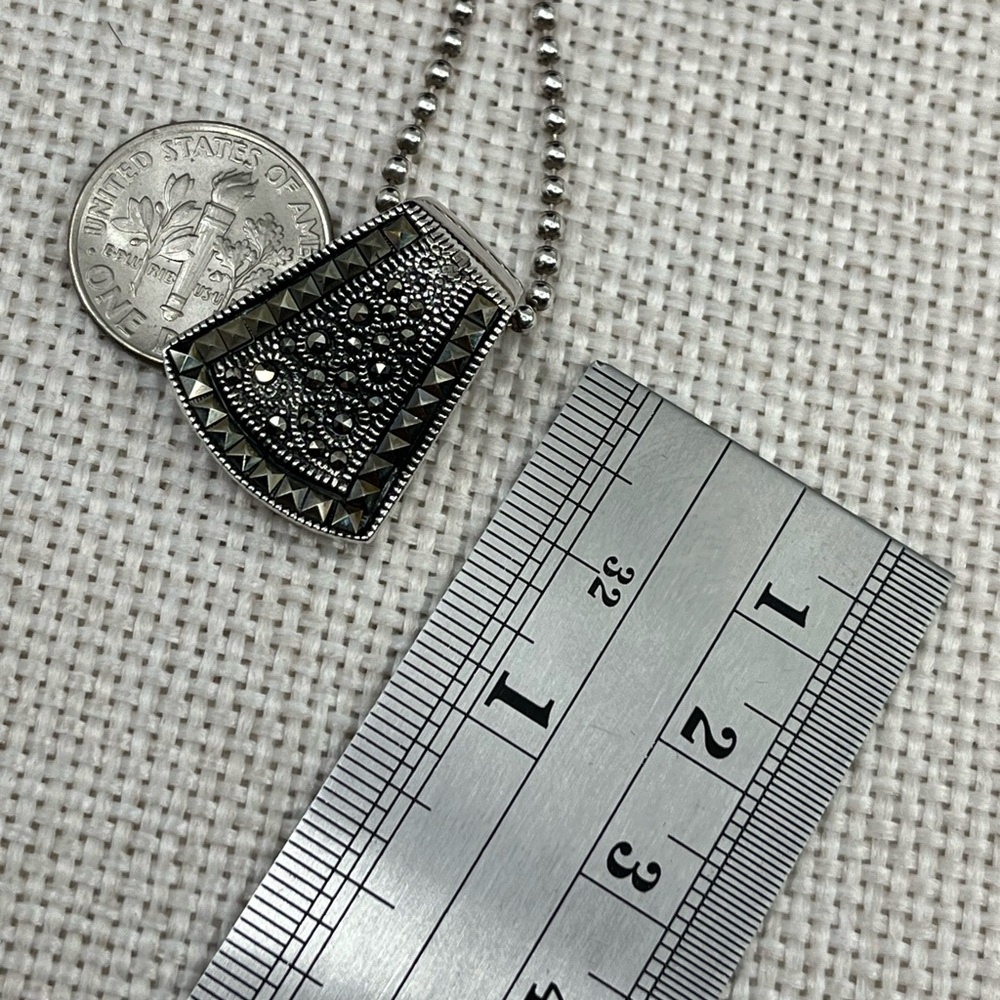 Vintage Sterling Silver Marcasite Pendant Necklace – 925 NF – 12.9g – 20" Chain - Picture 15 of 17